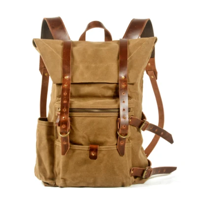 Рюкзак для мусора в стиле ретро, ​​уличный рюкзак большой емкости, масляный воск, водонепроницаемый кожаный холст для путешествий, альпинизма, кемпинга, рюкзак в стиле милитари