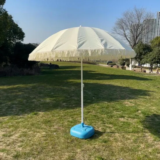 2-метровый белый зонт с бахромой, УФ-наклоном и кисточкой